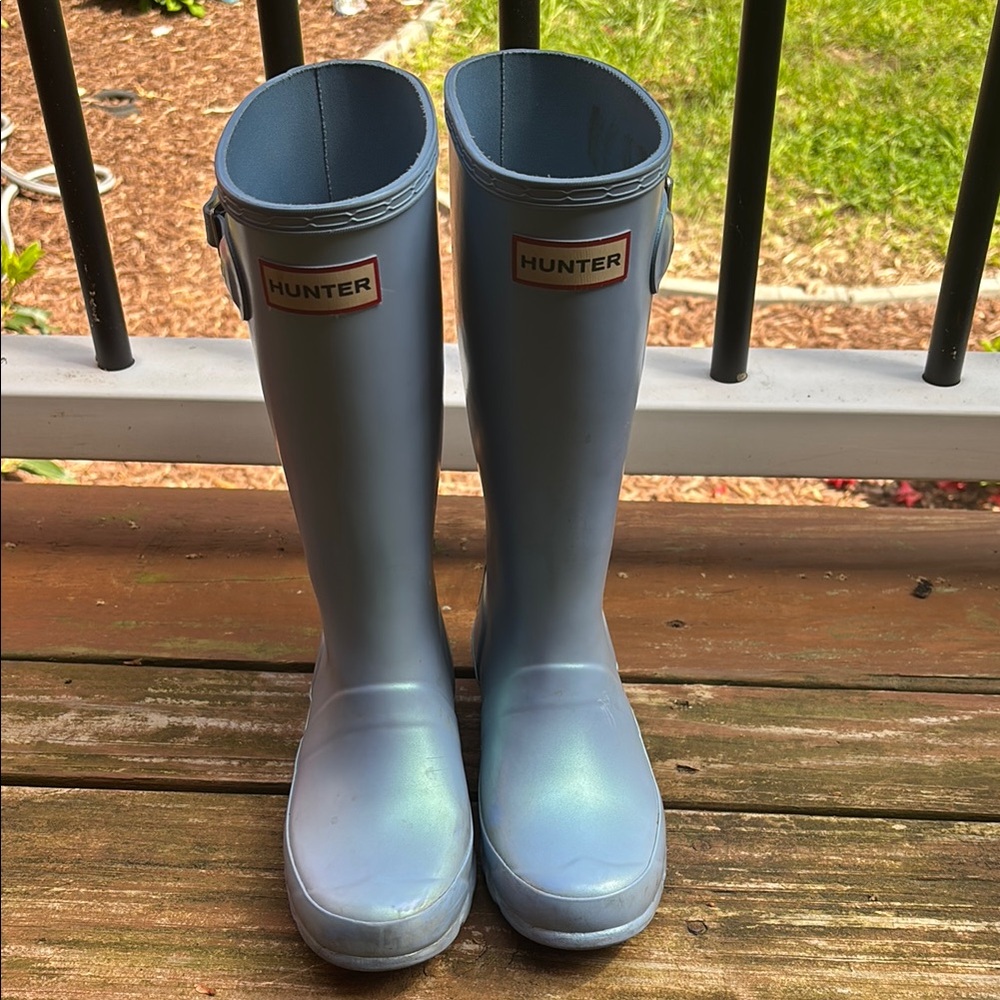 Hunter Shiny Blue Tall Boots
